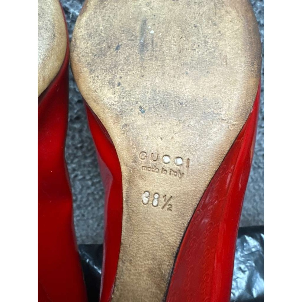 Gucci Patent Leather Round Toe Slip-On Wedge Pumps Red Womens Size 38.5 EU‎ - Picture 10 of 14